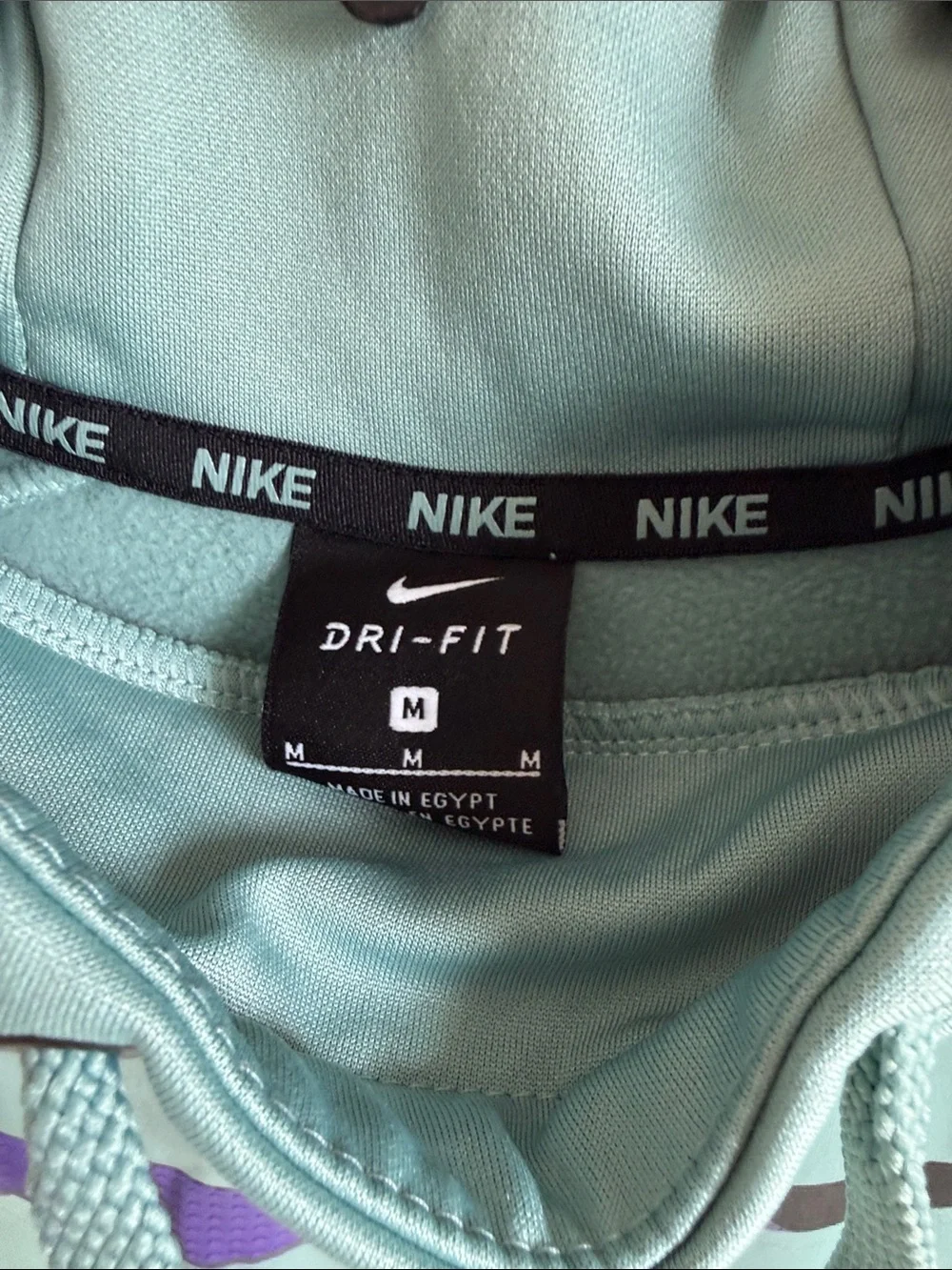 Nike Men’s Light Teal Crewneck Hoodie with Purple and Black Swoosh